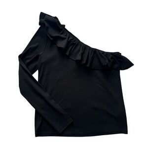 J. Crew‎ NWT One-Shoulder Ruffleneck in Vintage Rib Black LG Fairy Boho Stretch